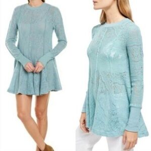 Free People Long Sleeve Lace Tunic in Light Blue